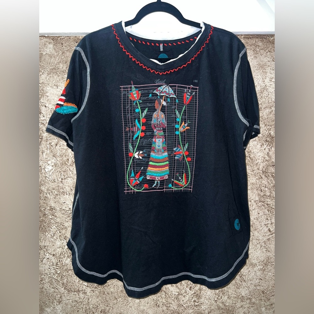 Double D Ranch Black Top with Red Stitching